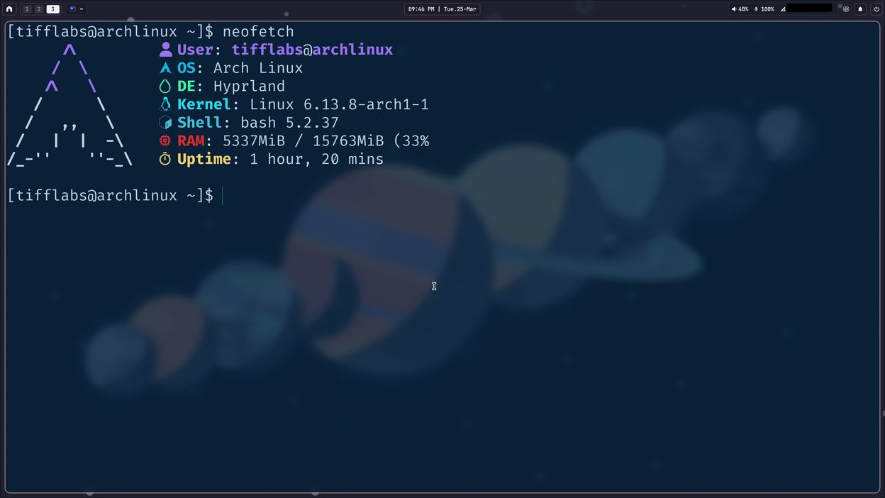 Screenshot of Arch Linux with Hyprland desktop environment
